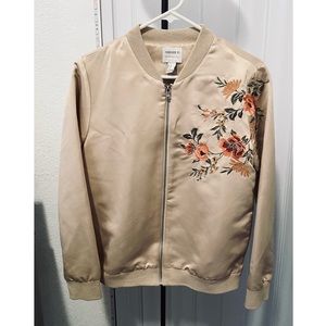 Forever 21 Emboidered Nude Bomber Jacket - Small